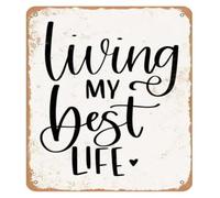 PAJPXPCD Live My Best Life Retro Rustic Metal Wall Decor 12x8 Inch | Rustic metal wall decor with live my best life mantra for cozy home cafe or patio garden