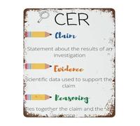 PAJPXPCD Retro Science Classroom Decor Metal Sign Claim Evidence Reasoning Process Aluminum Wall-Art for Physics Earth Environmental Studies Room Display 8 X 12 inch