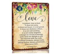 PAJPXPCD Rustic Metal Sign Love Is Patient Is Kind 1 Corinthians 13 4 8 Scripture Wall-Art Decor for Home Wedding X 12 inch