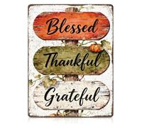 PAJPXPCD Thankful Blessed Grateful Fall Tin Sign Vintage Decor 12x8 Inch