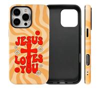 PAKESI Custodia magnetica per iPhone 16, custodia per telefono retrò con croce cristiana compatibile con MagSafe, Jesus Loves You Cute God, regalo religioso di Dio, antiurto, sottile, per donne e