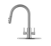 PAKING Rubinetto da cucina, due maniglie rubinetto lavello con spruzzatore, acciaio inossidabile, nichel spazzolato, PB1045