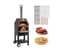 PAKJEL 12quot;Forno for Pizza Fritto a Legna con Ruote e amp;Maniglia Portatile a 2 Strati a Risparmio di manodopera for la Cottura all'aperto nel Parco del Campeggio nel Cortile