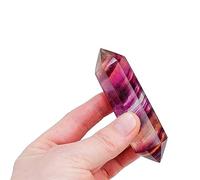 PAKMEZ 1PC Crystal Watermelon Fluorite Double Point Wand Rainbow Fluorite Crystal Column Home Decoration Ornaments