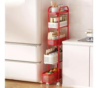 PAKMEZ Carrello da Cucina Salvaspazio con Barre Laterali, Struttura in Acciaio, Montaggio Facile, Slim e Sottile, Per Piccoli Spazi, Libreria, Scarpiera, Armadio(Red,40 * 16 * 107cm/15 * 6 * 42in)