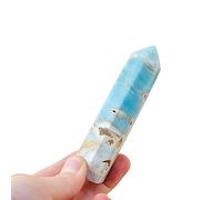 PAKMEZ Crystal Hexagonal Point Wand Sky Blue Crystal Column Gemstone Polished Stone Home Decoration Ornaments (Size : 8-10cm)