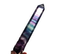 PAKMEZ Decorative Ornaments Rainbow Fluorite Column Standing Purple Crystal Faceted Prism Wand Carved Stone Statue Ornament (Size : 7-8cm)