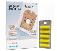 PakTrade 4 Sacchetti Aspirapolvere + Microfiltri + 5 Profumi Compatibile con Bosch Typ K, MegaFilt, SuperTEX, BBZ41FK, 468265, 00468265 | 4 Sacchetti, Filtri, Deodoranti, Accessori, Ricambi