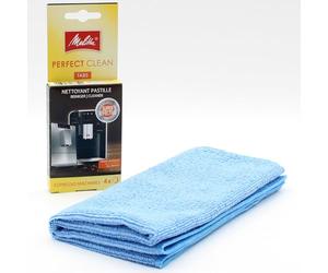 PakTrade Pastiglie detergenti per Macchine da caffè Automatiche + Panno in Microfibra Compatibile con Melitta Perfect Clean, 4 Tabs x 1,8 g - per Macchine da caffè Espresso