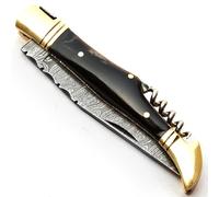 PAL 2000 KNIVES Coltello Artigianale in Acciaio Damasco con Guaina|Damasco Billette|Accessori per Coltelli|Formaggio|Cucina Cuoco|Coltello Campeggio|Coltello Caccia|Collezione|Pieghevole Tasca 9800