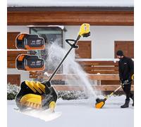 Pala da neve elettrica, doppia batteria rimovibile, distanza di lancio di 10 m, manico frontale regolabile, asta telescopica, spazzaneve portatile, profondità 15,6 cm, larghezza 40,6 cm