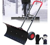 Pala da neve manuale resistente con ruote, in acciaio al carbonio, con manico regolabile a 5 livelli e testa regolabile a 360° per la rimozione del ghiaccio su vialetti, marciapiedi