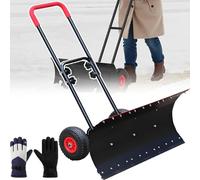 Pala da neve resistente con manico regolabile, 74 x 42 cm, ruote antiscivolo, telaio pieghevole in acciaio per sbrinare e rimuovere la neve