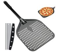 Pala per Pizza con Coltello Tagliapizza, Set 2 in 1, Pala Forata in Alluminio 12 Pollici (40x30 cm) con Manico Smontabile (Lunghezza Totale 72,5 cm), per Pizza, Pane, Forno, Pizzeria e Casa