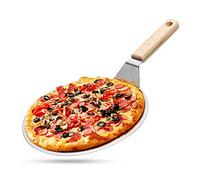 Pala per Pizza e Pane, Pala per Pizza in Acciaio Inossidabile con Manico, in 403 Acciaio Inossidabile, con Manico in Legno, per Pizza, Torte, Biscotti, Forno e Griglia, 25.5 cm / 10 pollici (Argento)