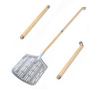 Pala per pizza perforata con manico in legno in 2 pezzi, pagaia in alluminio da 30,5 x 30,5 cm e manico da 138 cm, pala da forno rimovibile con gancio per appendere pietra per pizza, barbecue