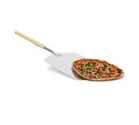 Relaxdays Pala per Pizza Quadrata, Arrotondata, HxLxP: 3x30,5x79 cm, Manico in Legno, Paletta per Pane, Forno, Grigio, Acciaio, Argento, 3 x 30.5 x 79 cm