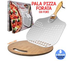 Pala Pizza PLUS + Tagliere - Pala Pizza in Alluminio Forata a Manico Rimovibile