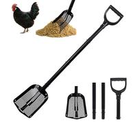 Pala setacciatrice in metallo resistente con manico regolabile, setaccio per sabbia per la pulizia della spiaggia, paletta per pollaio, bancarella di capra, giardino, uso esterno, design a rete