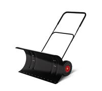 Pala spazzaneve in acciaio da 74 cm con ruote, lama angolare regolabile e manico ergonomico. Ideale per pulire ingressi, cancelli e acciai in modo efficiente e con meno sforzo