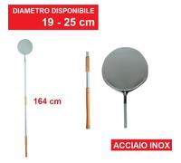 Pala Acciaio Inox Per Pizza Tonda Diam 25 Con Manico Impugn Legno Pizzeria Forno