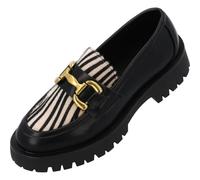 Palado Loafer Iolena - Pantofole alla moda con motivo zebrato alla moda e fibbia dorata, suola con profilo robusto, elegante scarpa autunnale per stili versatili, Nero beige., 36 EU