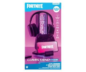 Paladone, Supporto per cuffie 3 in 1 e stazione di ricarica tecnologica di Fortnite, con supporto per controller, 2 porte USB-C, pannello luminoso RGB che cambia colore, con licenza ufficiale