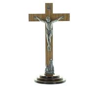 Palais du Rosaire Crocifisso in legno da posare con Cristo e l'Apparizione di Lourdes argentati 18 cm - Crocifisso legno - Culto cristiano in legno