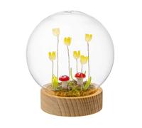 PALAIS ROYAL Sfera in Vetro con Fiori e LED 12cm Base in Legno