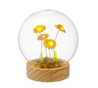 PALAIS ROYAL Sfera in Vetro con Girasoli e LED 12cm Base in Legno