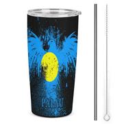 Palau Palau People Flag America Eagle Bicchiere termico in acciaio inossidabile da 20 once, tazza da viaggio per auto a doppia parete sottovuoto con coperchio e cannuccia per uomini e donne, regali p