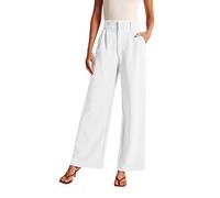 Palazzo Flowy Culottes - Pantaloni da donna con fessura, eleganti, corti, in lino, tinta unita, comodi, leggeri, in cotone, a gamba larga, bianco, S