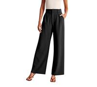 Palazzo Flowy Culottes - Pantaloni da donna con fessura, eleganti, corti, in lino, tinta unita, comodi, leggeri, in cotone, a gamba larga, Nero , 4XL