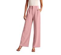 Palazzo Flowy Culottes - Pantaloni da donna con fessura, eleganti, corti, in lino, tinta unita, comodi, leggeri, in cotone, a gamba larga, Colore: rosa., S