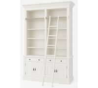 PALAZZO INT Libreria Villa Vintage - Mensola in mogano laccato bianco con scala, 8 ripiani aperti, 2 cassetti e 4 ante, 250 cm di altezza x 160 cm di larghezza x 50 cm, stile rustico romantico