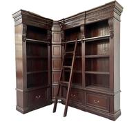 PALAZZO INT Scaffale angolare XXL Manor House - Libreria in mogano massiccio stile antico inglese con scala biblioteca, cassetti profondi e intagli, 240 cm H x 215 cm B, per libri e decorazioni mar403