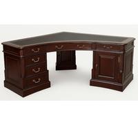 PALAZZO INT Scrivania angolare storica ufficio capo - stile coloniale inglese in mogano massiccio con inserto in similpelle, dimensioni angolari 149 x 149 cm x 112 cm profondità x 75 cm H mar 412B