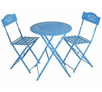 PALAZZO INT Set di mobili da giardino "Miami Beach" 3 pezzi - Set balcone in ferro blu - Set di sedie nostalgico con tavolo Ø 60 cm e 2 sedie pieghevoli - stile antico per giardino terrazza cucina
