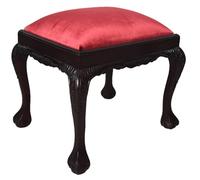 PALAZZO INT Sgabello storico Villa Louise - Pouf in mogano coloniale con rivestimento in velluto rosso e intagli, 55 × 60 × 50 cm, versatile sgabello per pianoforte, toeletta e tavolino mar326