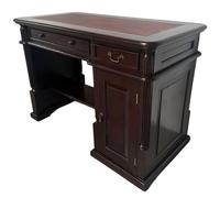 PALAZZO INT Tavolo da ufficio inglese Villa Hemingway - Scrivania in mogano massiccio con inserto in ecopelle, 2 cassetti e porta, 120 × 60 × 82 cm, stile coloniale 19 anni (scuro)