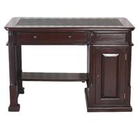 PALAZZO INT Tavolo da ufficio inglese Villa Hemingway - Scrivania in mogano massiccio con inserto in ecopelle, 2 cassetti e porta, 120 × 60 × 82 cm, stile coloniale 19 anni (chiaro)