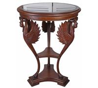 Palazzo lup066 - Tavolino barocco "Chateau Royal" in legno massello rotondo con piano in vetro, realizzato a mano, stile antico, intagliato, pezzo unico