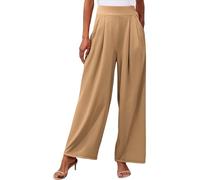 Palazzo - Pantaloni da donna a vita alta, eleganti, plissettati, con tasche, per ufficio, cachi, S