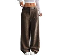 Palazzo - Pantaloni da donna eleganti da lavoro, con gamba larga, in tessuto, oversize, Y2K, per il tempo libero, eleganti, larghi, invernali, termici spessi, a vita alta, caffè, M