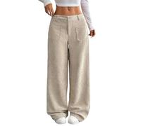 Palazzo - Pantaloni da donna eleganti da lavoro, con gamba larga, in tessuto, oversize, Y2K, per il tempo libero, eleganti, larghi, invernali, termici spessi, a vita alta, beige., M