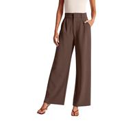 Palazzo - Pantaloni da donna eleganti e lunghi, a vita alta, in tessuto, grandi dimensioni, per il tempo libero, a gamba larga, elasticizzati, da lavoro, comodi e pieghevoli, da ufficio, marrone, S