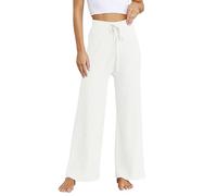Palazzo, pantaloni da donna per il tempo libero, a vita alta, larga, a maglia, in tinta unita, elasticizzati, morbidi, comodi, da yoga, per la casa, elasticizzati, in vita casual, con coulisse e
