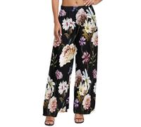 Palazzo - Pantaloni larghi da donna con motivo floreale e margherita, stile 31, L