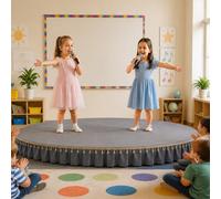 Palco Portatile per Concerti per Bambini, Alto 15 Cm, Con Gonna a Nappe | Palco Circolare per Bambini per Spettacoli di Public Speaking e Canto, Gonna Rimovibile, Portata 500 Kg(Gray,120cm/47in)