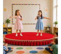 Palco Portatile per Concerti per Bambini, Alto 15 Cm, Con Gonna a Nappe | Palco Circolare per Bambini per Spettacoli di Public Speaking e Canto, Gonna Rimovibile, Portata 500 Kg(Red,120cm/47in)